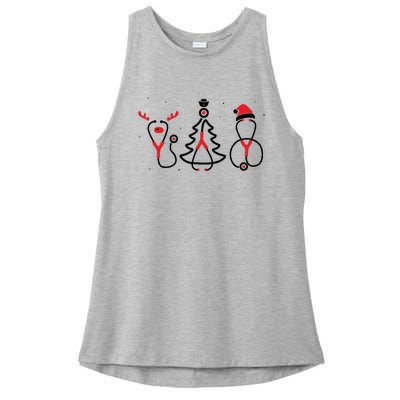 Christmas Tree Snowman Reindeer Christmas Nurse Gift Ladies PosiCharge Tri-Blend Wicking Tank