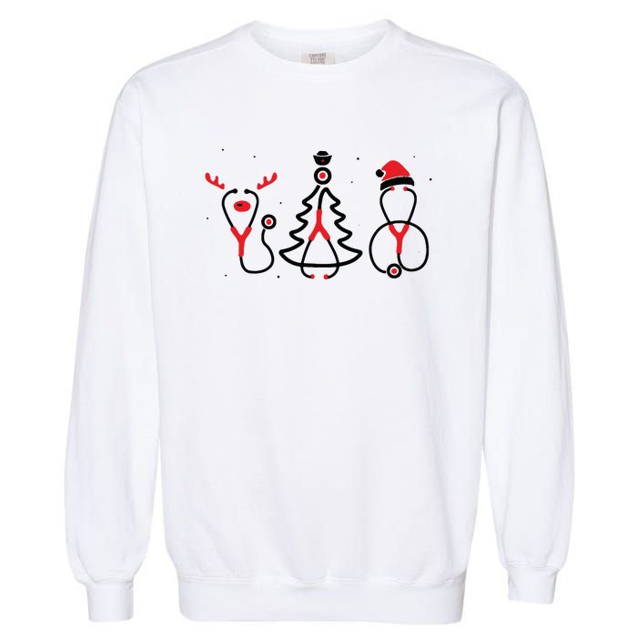 Christmas Tree Snowman Reindeer Christmas Nurse Gift Garment-Dyed Sweatshirt