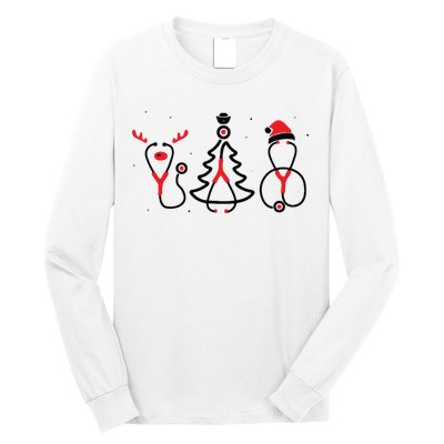 Christmas Tree Snowman Reindeer Christmas Nurse Gift Long Sleeve Shirt