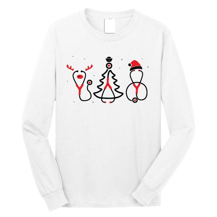 Christmas Tree Snowman Reindeer Christmas Nurse Gift Long Sleeve Shirt