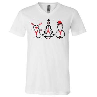 Christmas Tree Snowman Reindeer Christmas Nurse Gift V-Neck T-Shirt