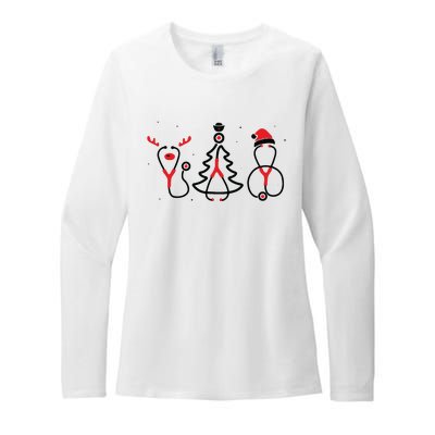 Christmas Tree Snowman Reindeer Christmas Nurse Gift Womens CVC Long Sleeve Shirt