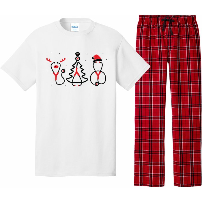 Christmas Tree Snowman Reindeer Christmas Nurse Gift Pajama Set