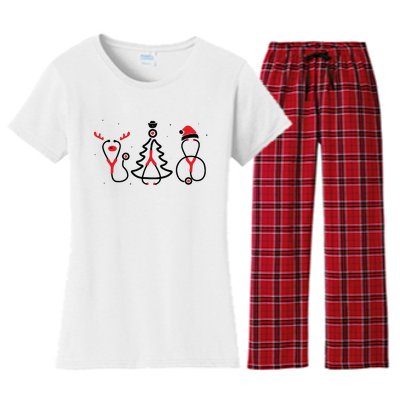 Christmas Tree Snowman Reindeer Christmas Nurse Gift Women's Flannel Pajama Set