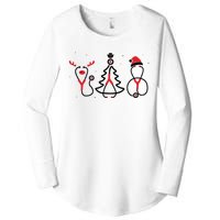 Christmas Tree Snowman Reindeer Christmas Nurse Gift Women's Perfect Tri Tunic Long Sleeve Shirt