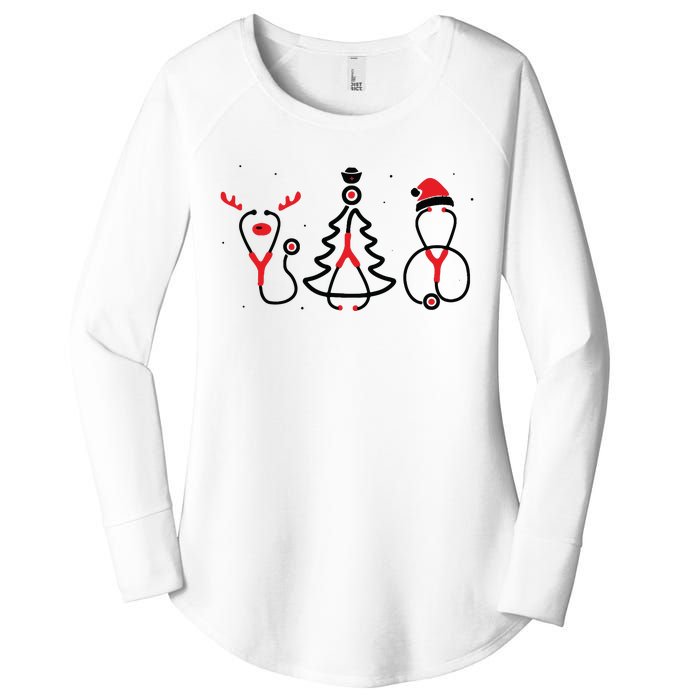 Christmas Tree Snowman Reindeer Christmas Nurse Gift Women's Perfect Tri Tunic Long Sleeve Shirt