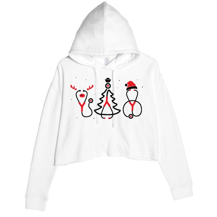 Christmas Tree Snowman Reindeer Christmas Nurse Gift Crop Fleece Hoodie