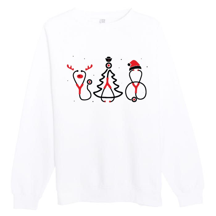 Christmas Tree Snowman Reindeer Christmas Nurse Gift Premium Crewneck Sweatshirt