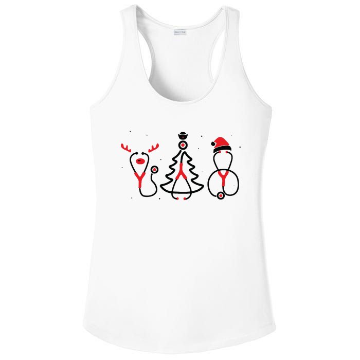 Christmas Tree Snowman Reindeer Christmas Nurse Gift Ladies PosiCharge Competitor Racerback Tank