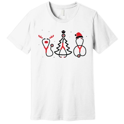 Christmas Tree Snowman Reindeer Christmas Nurse Gift Premium T-Shirt