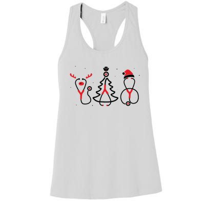 Christmas Tree Snowman Reindeer Christmas Nurse Gift Women's Racerback Tank