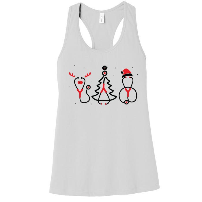 Christmas Tree Snowman Reindeer Christmas Nurse Gift Women's Racerback Tank