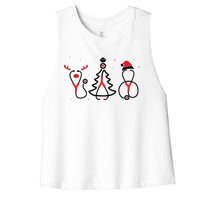 Christmas Tree Snowman Reindeer Christmas Nurse Gift Women's Racerback Cropped Tank