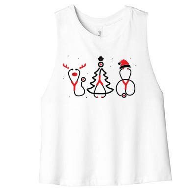 Christmas Tree Snowman Reindeer Christmas Nurse Gift Women's Racerback Cropped Tank