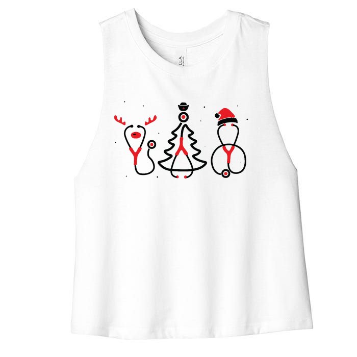 Christmas Tree Snowman Reindeer Christmas Nurse Gift Women's Racerback Cropped Tank