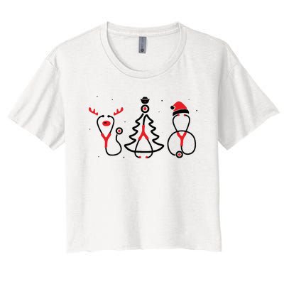 Christmas Tree Snowman Reindeer Christmas Nurse Gift Women's Crop Top Tee