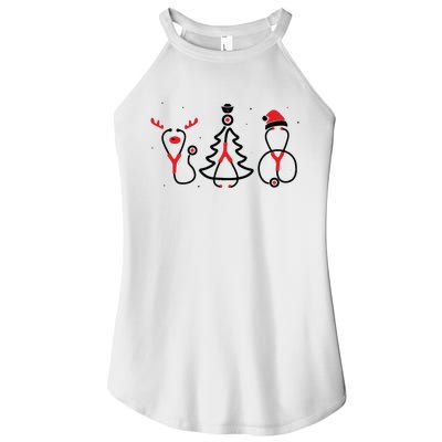 Christmas Tree Snowman Reindeer Christmas Nurse Gift Women's Perfect Tri Rocker Tank