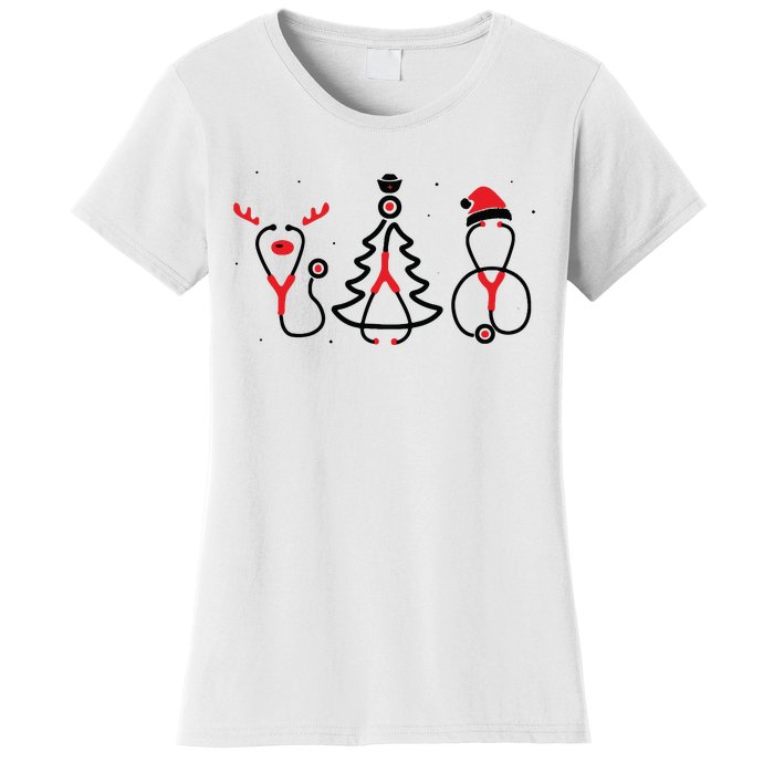 Christmas Tree Snowman Reindeer Christmas Nurse Gift Women's T-Shirt