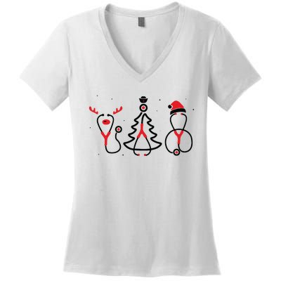 Christmas Tree Snowman Reindeer Christmas Nurse Gift Women's V-Neck T-Shirt