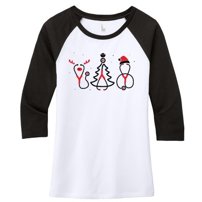 Christmas Tree Snowman Reindeer Christmas Nurse Gift Women's Tri-Blend 3/4-Sleeve Raglan Shirt