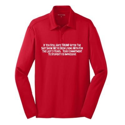 Commitment To Stupidity Trump 2024 Maga Silk Touch Performance Long Sleeve Polo