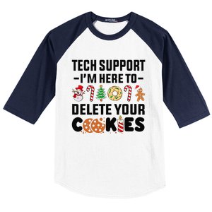 Christmas Tech Support Here To Delete Your Cookies Xmas Cool Baseball Sleeve Shirt