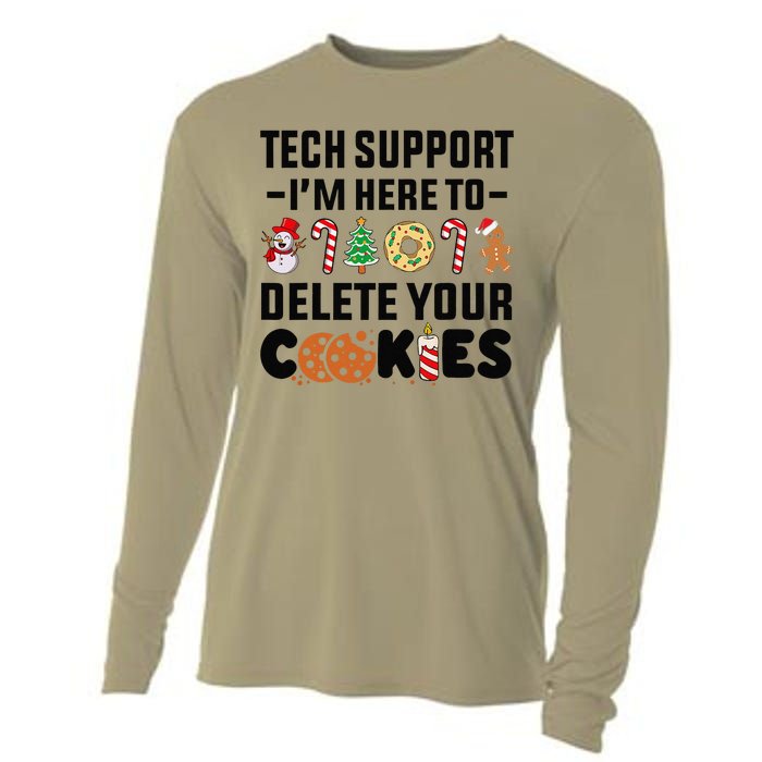 Christmas Tech Support Here To Delete Your Cookies Xmas Cool Cooling Performance Long Sleeve Crew