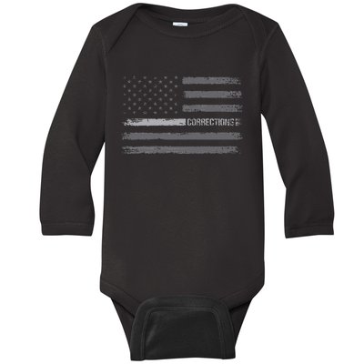 Corrections Thin Silver Line Flag For Correctional Officer Baby Long Sleeve Bodysuit