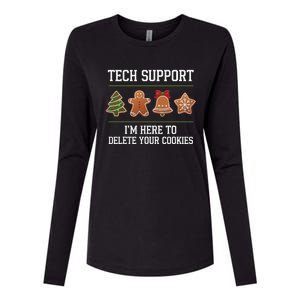 Christmas Tech Support Here To Delete Cookies Xmas Womens Cotton Relaxed Long Sleeve T-Shirt