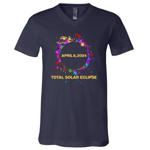 Cool Total Solar Eclipse April 8 2014 Paint Splatter V-Neck T-Shirt