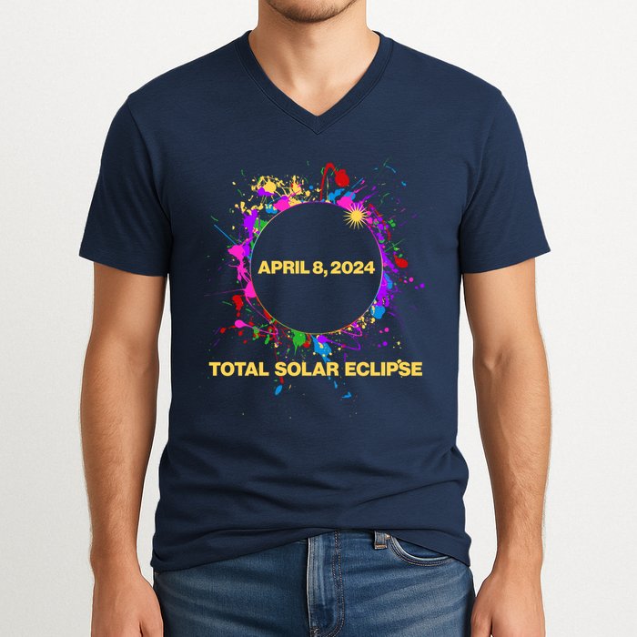 Cool Total Solar Eclipse April 8 2014 Paint Splatter V-Neck T-Shirt