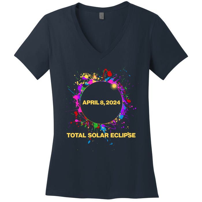 Cool Total Solar Eclipse April 8 2014 Paint Splatter Women's V-Neck T-Shirt