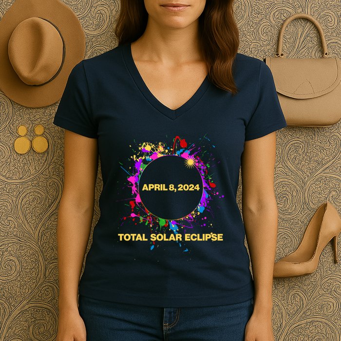 Cool Total Solar Eclipse April 8 2014 Paint Splatter Women's V-Neck T-Shirt