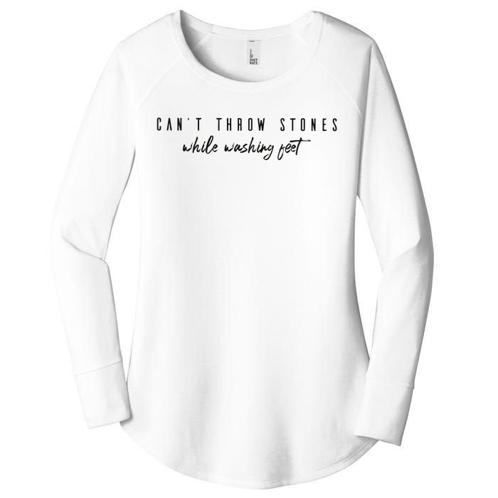 Cant Throw Stone While Washing Feet Christian Women's Perfect Tri Tunic Long Sleeve Shirt