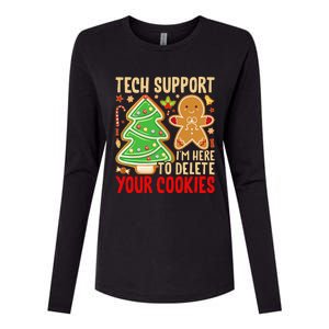 Christmas Tech Support Here To Delete Cookies Xmas Womens Cotton Relaxed Long Sleeve T-Shirt