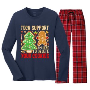 Christmas Tech Support Here To Delete Cookies Xmas Women's Long Sleeve Flannel Pajama Set 