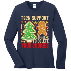 Christmas Tech Support Here To Delete Cookies Xmas Ladies Long Sleeve Shirt