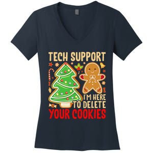 Christmas Tech Support Here To Delete Cookies Xmas Women's V-Neck T-Shirt