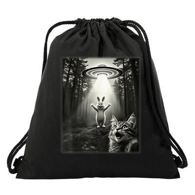 Cat Taking Selfie UFO Easter Bunny Drawstring Bag