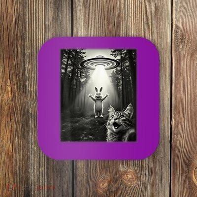 Cat Taking Selfie UFO Easter Bunny Coaster