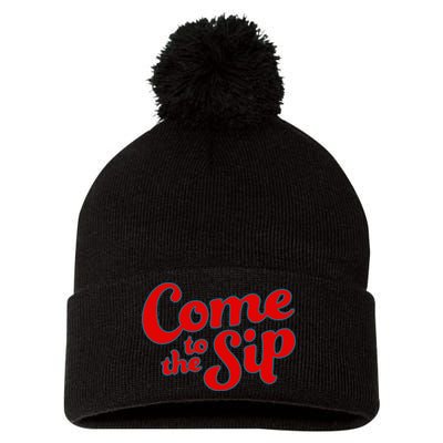 Come To The Sip Red Pom Pom 12in Knit Beanie