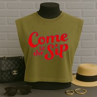 Come To The Sip Red Garment-Dyed Women's Muscle Tee