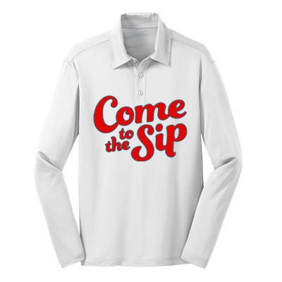 Come To The Sip Red Silk Touch Performance Long Sleeve Polo