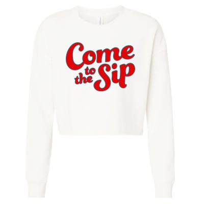 Come To The Sip Red Cropped Pullover Crew