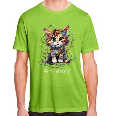 Christmas The Tree Started It! Funny Xmas Cat In Holiday Lig Adult ChromaSoft Performance T-Shirt