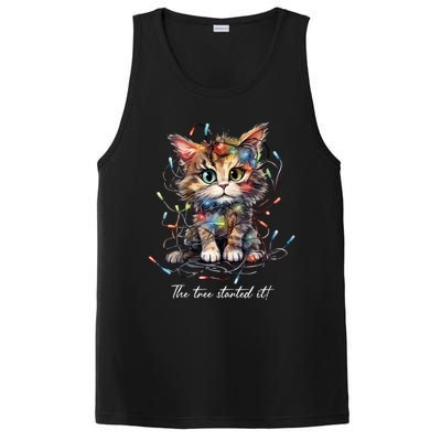 Christmas The Tree Started It! Funny Xmas Cat In Holiday Lig PosiCharge Competitor Tank