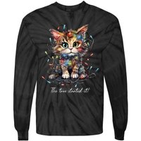 Christmas The Tree Started It! Funny Xmas Cat In Holiday Lig Tie-Dye Long Sleeve Shirt