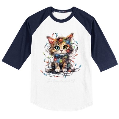 Christmas The Tree Started It! Funny Xmas Cat In Holiday Lig Baseball Sleeve Shirt