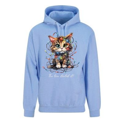 Christmas The Tree Started It! Funny Xmas Cat In Holiday Lig Unisex Surf Hoodie