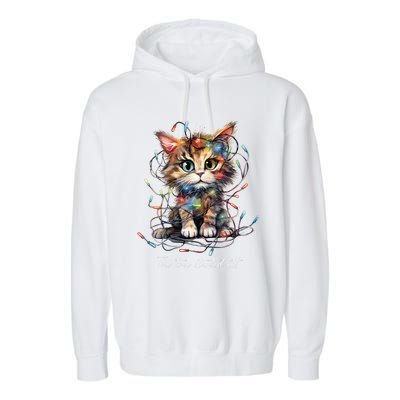 Christmas The Tree Started It! Funny Xmas Cat In Holiday Lig Garment-Dyed Fleece Hoodie